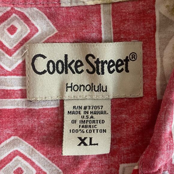 Vintage Cooke Street Hawaiian Shirt XL Red Reverse Print Aloha Palm Pineapple - Picture 3 of 8